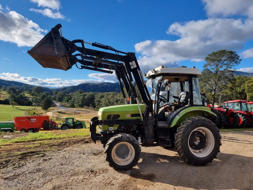 SOLD - Package Deal - Used Agrison 50hp 4wd Cab tractor with 4in1 bucket, Hay Forks, Pallet Forks and Kanga Slasher - Image 4